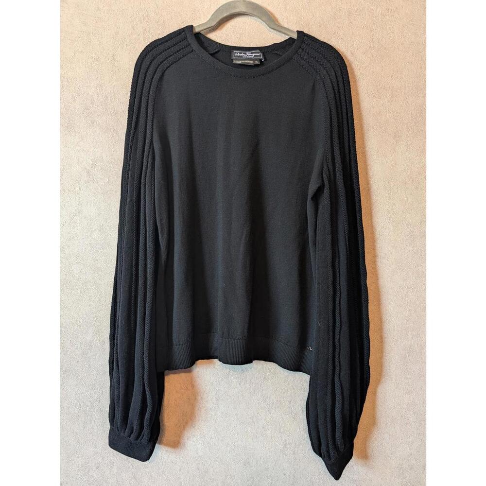 SALVATORE FERRAGAMO black ribbed oversize balloon sleeve wool sweater sz XL